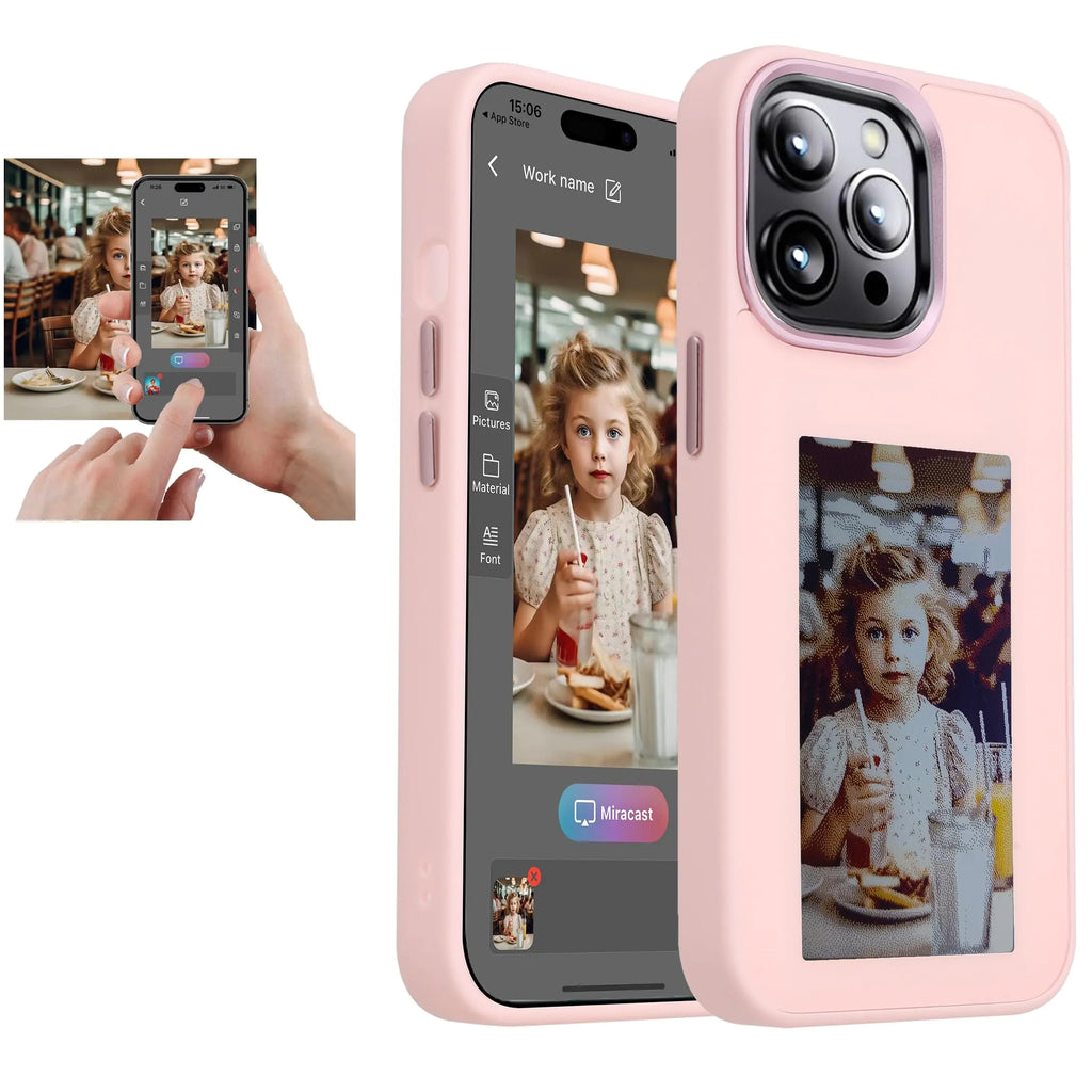 YATUO DIY E-Ink Phone Case for iphone13 PRO 𝐀𝐏𝐏 Operation Smart Photo Rear Projection Customiza Phone Case Instantly Display Photos On The Ink Screen Back Cover Personalize Your Phone case (Pink)